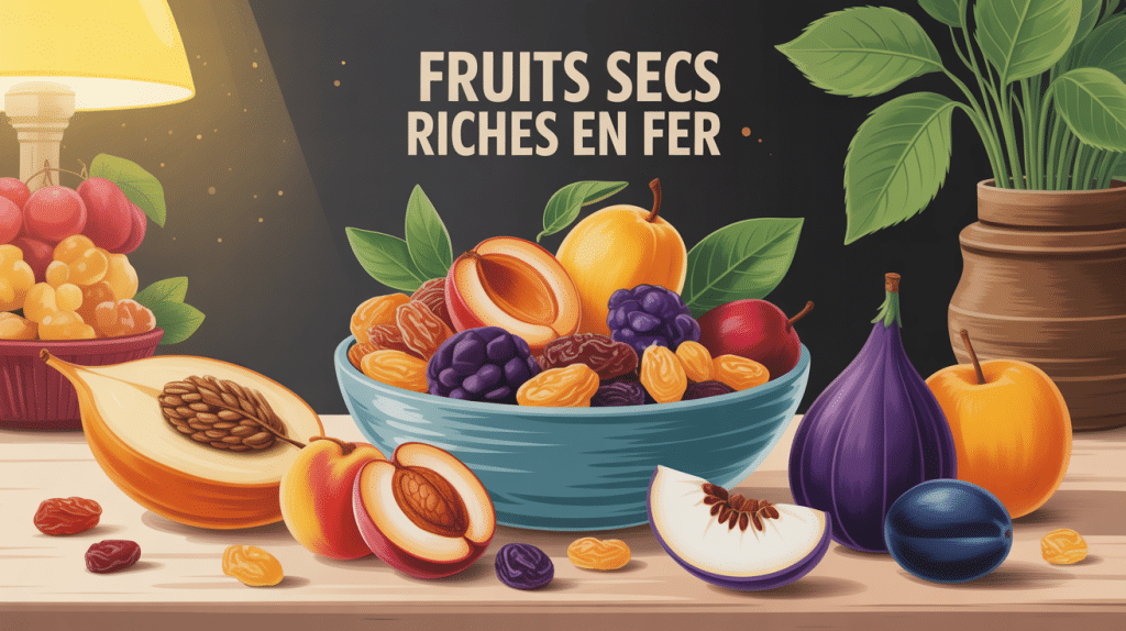 Illustration assortiment fruit sec riche en fer ambiance chaleureuse