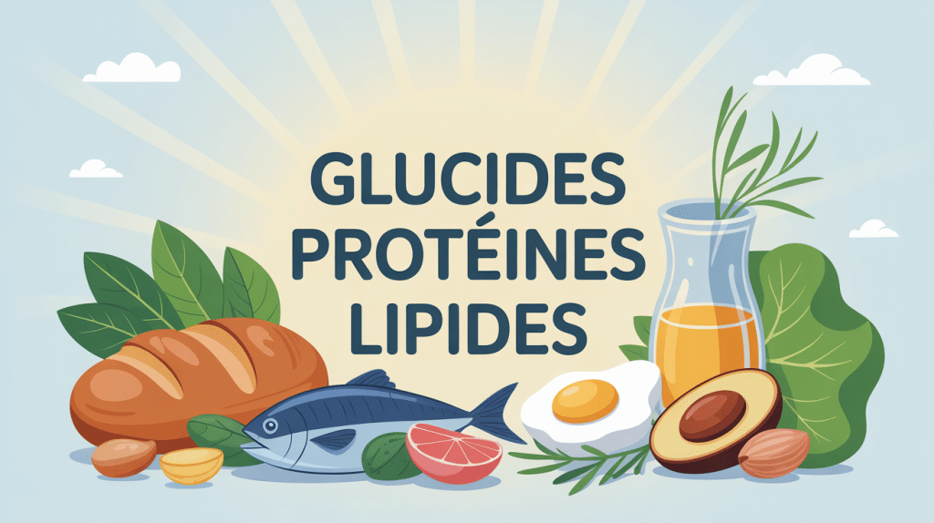 Illustration équilibre alimentaire glucides proteines et lipides assiette saine
