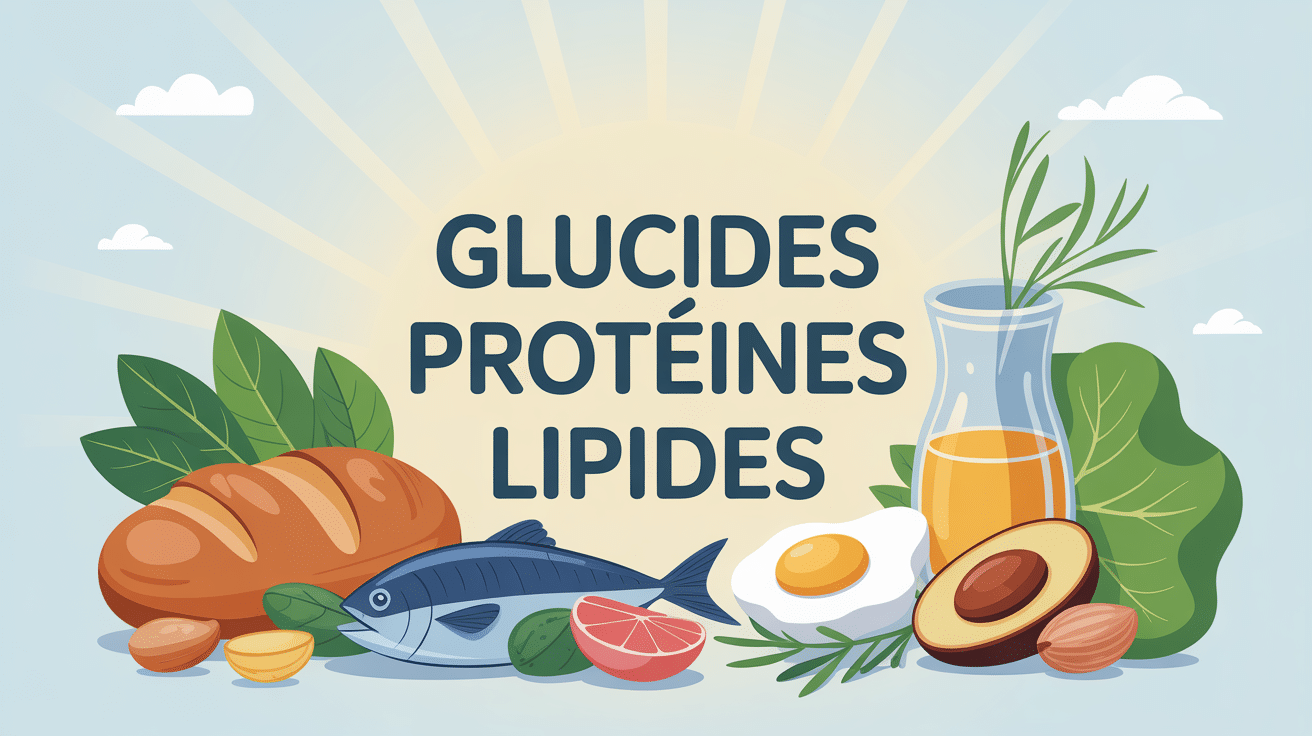 Illustration équilibre alimentaire glucides proteines et lipides assiette saine