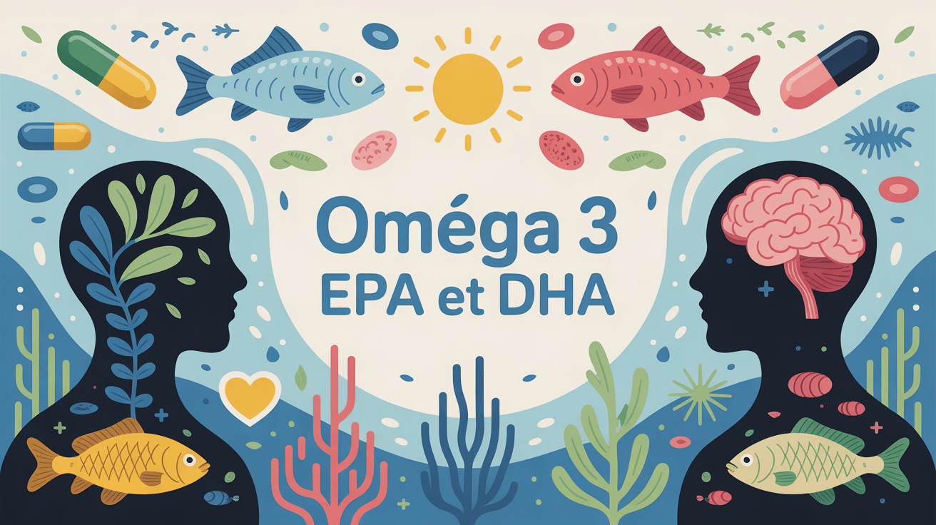illustration globale omega 3 epa and dha capsules poissons algues