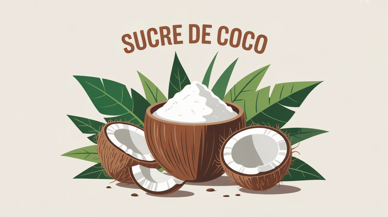 illustration sucre de coco et diabete bol et cocotier