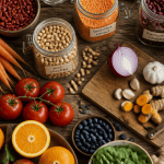 aliment bon pour la santé sur table de légumes et fruits