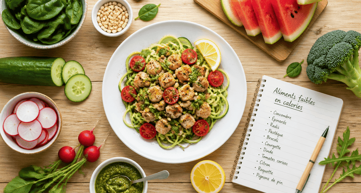 Assiette aliments faibles en calories sur plan de travail