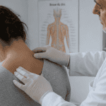 bosse dans le dos chez une femme examinée par un médecin