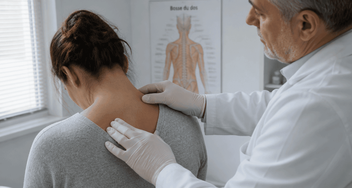 bosse dans le dos chez une femme examinée par un médecin