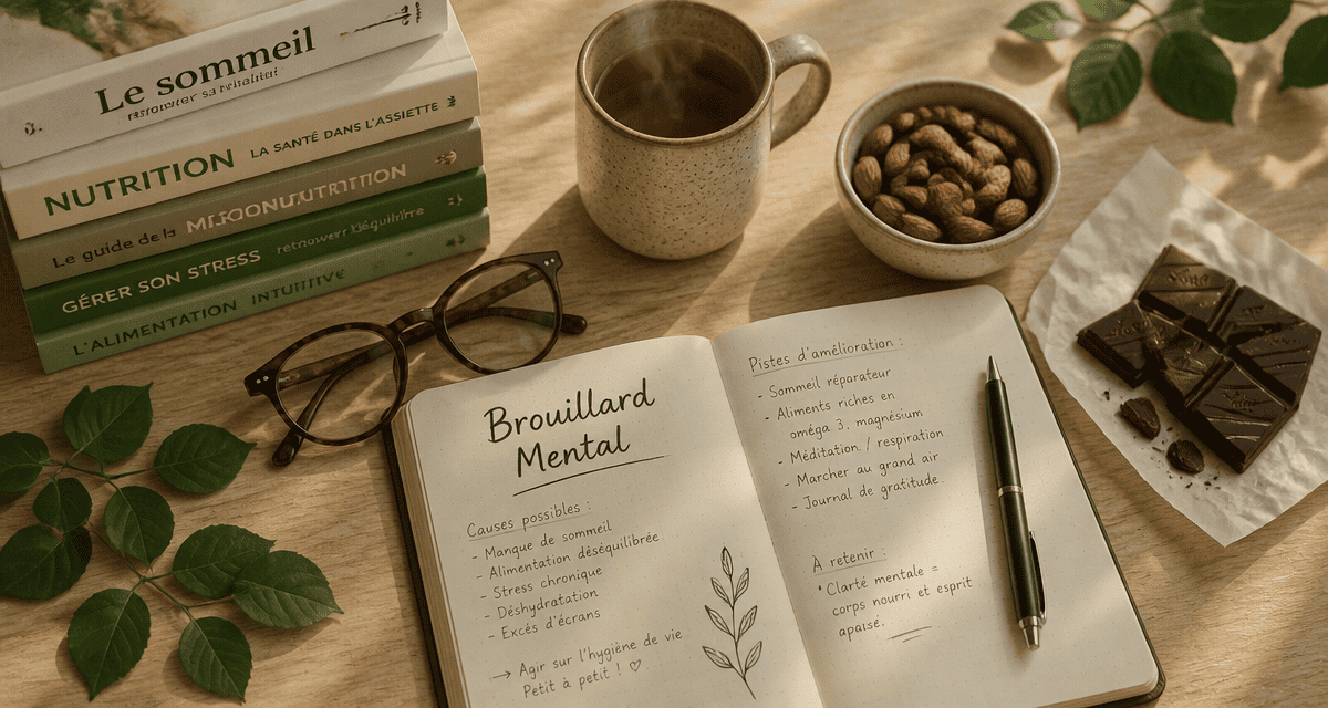 Bureau pour retrouver de l energie mentale avec carnet et aliments