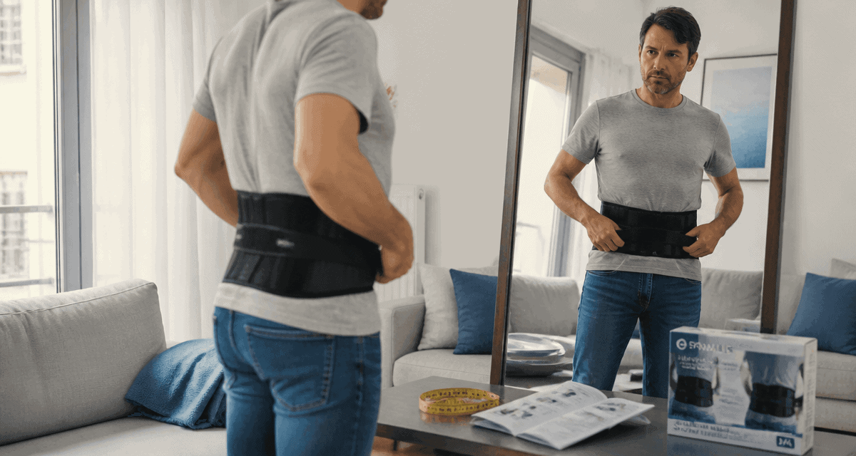 Homme ajuste ceinture dorsale homme devant miroir
