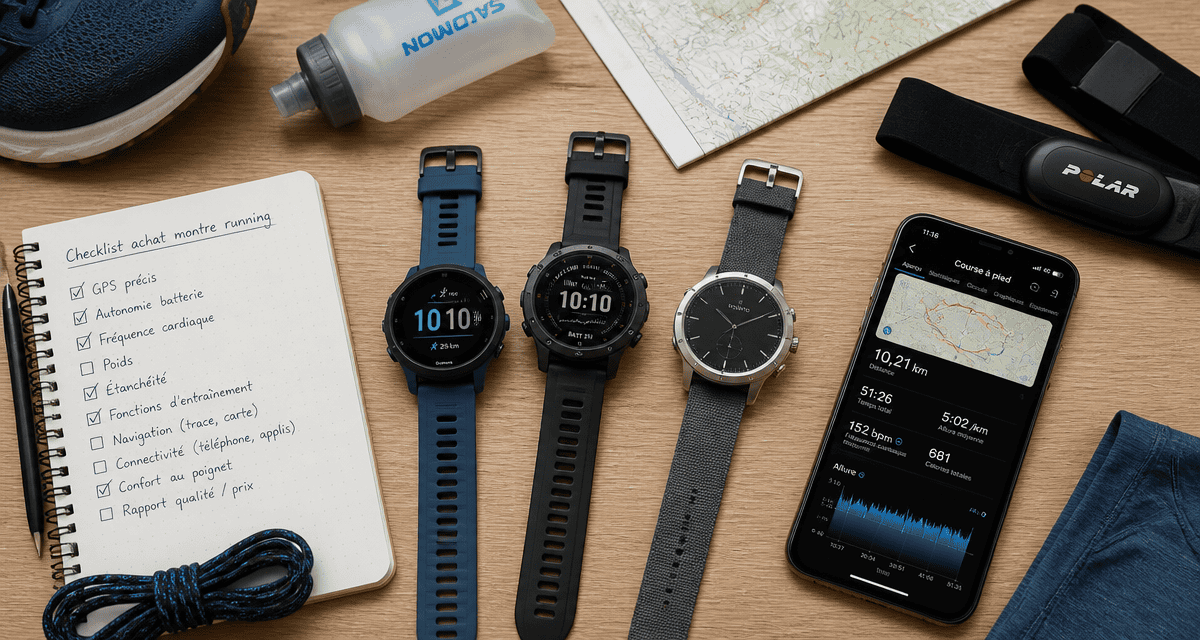 Comparatif montre running avec trois modèles et accessoires