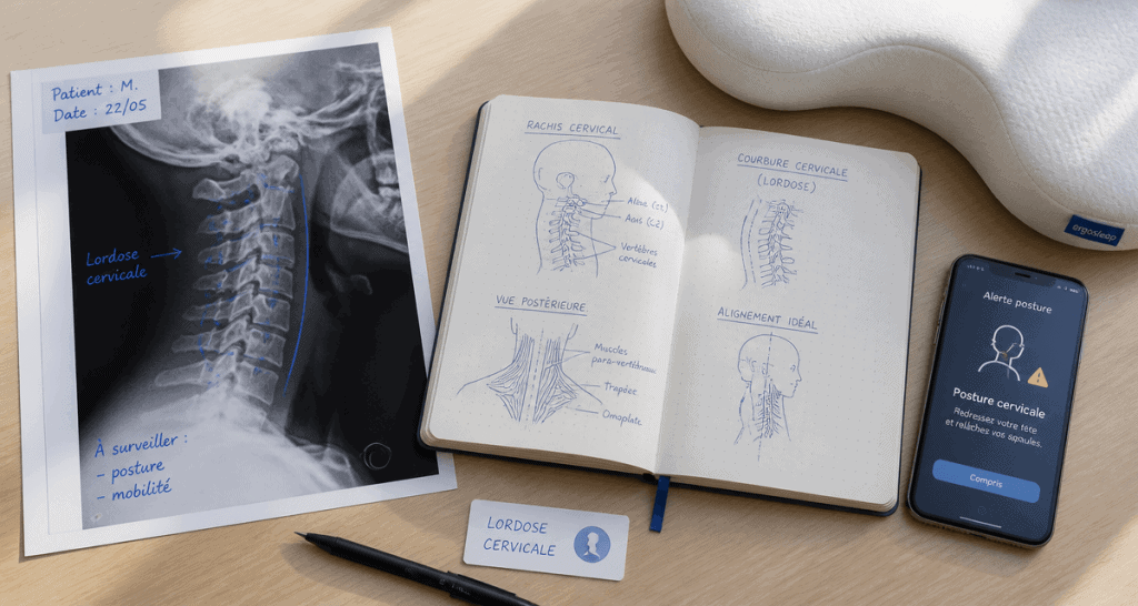 bureau avec radiographie et accessoires pour lordose cervicale