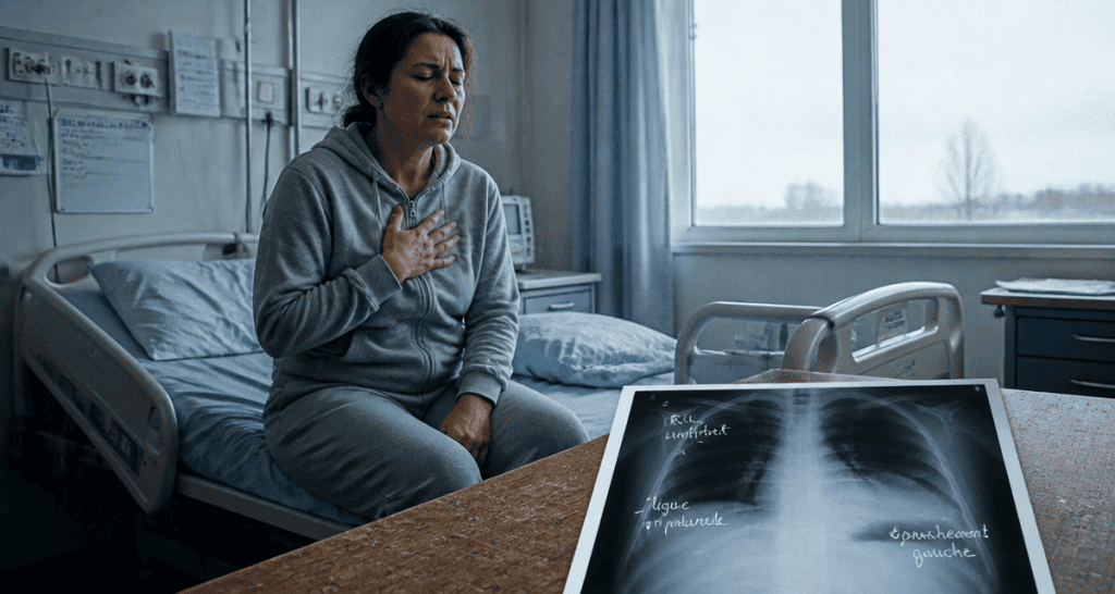 douleur aux côtes après chute femme sur lit médical