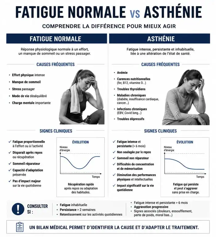 Infographie sur les causes du manque d'énergie et de l'asthénie