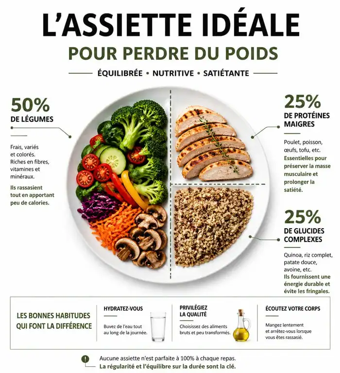 Infographie de l'assiette équilibrée pour maigrir vite et bien