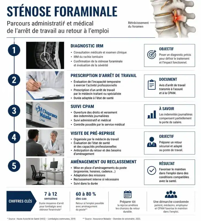 Parcours de soins et démarches administratives en cas de sténose foraminale et arrêt de travail