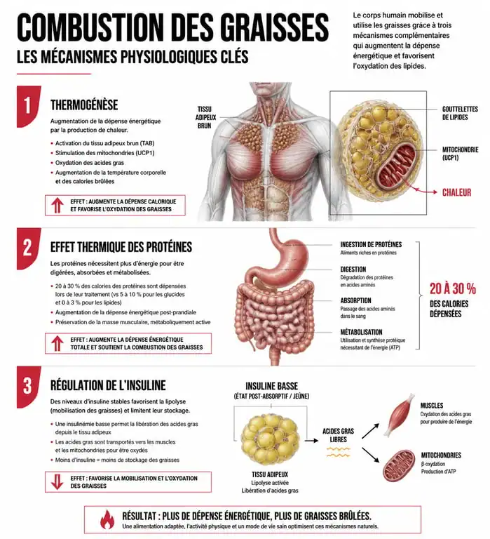 Infographie des mécanismes physiologiques des aliments brûle-graisse