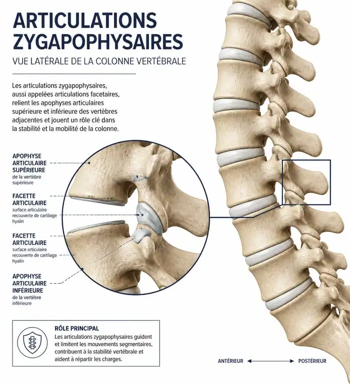 Schéma anatomique des articulations zygapophysaires et mécanisme de l'arthrose