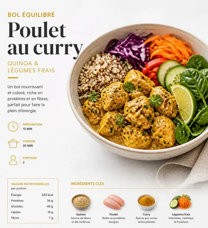 Recette de poulet au curry et quinoa riche en protéines pour la musculation