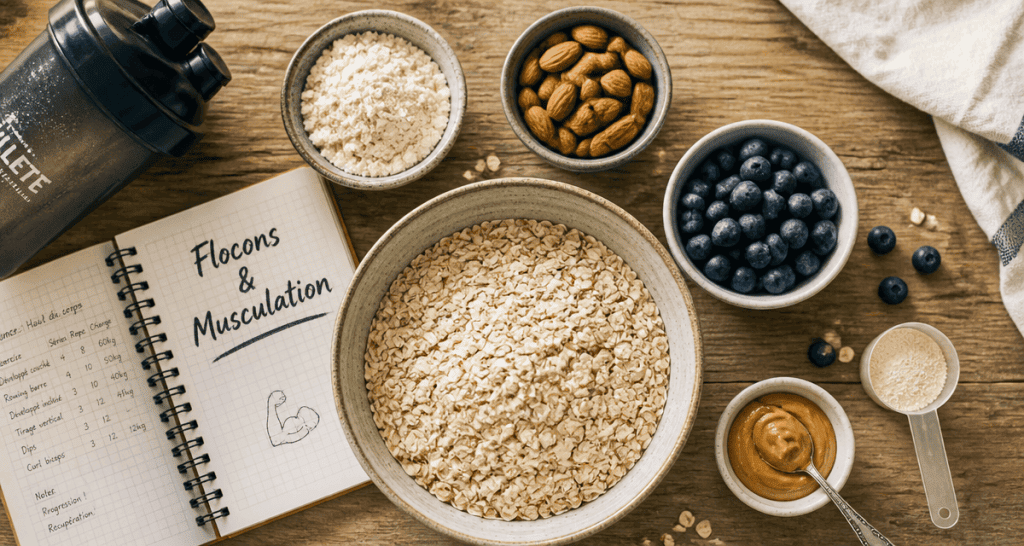 flocons d'avoine musculation bol whey amandes myrtilles
