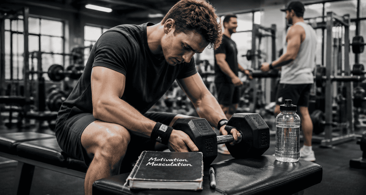 Motivation musculation jeune homme ajustant haltères