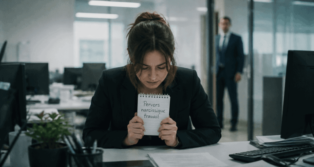 Femme stressée face à un pervers narcissique travail