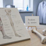 Schéma du membre inferieur du corps humain : glutéale, cuisse, genou, jambe, pied