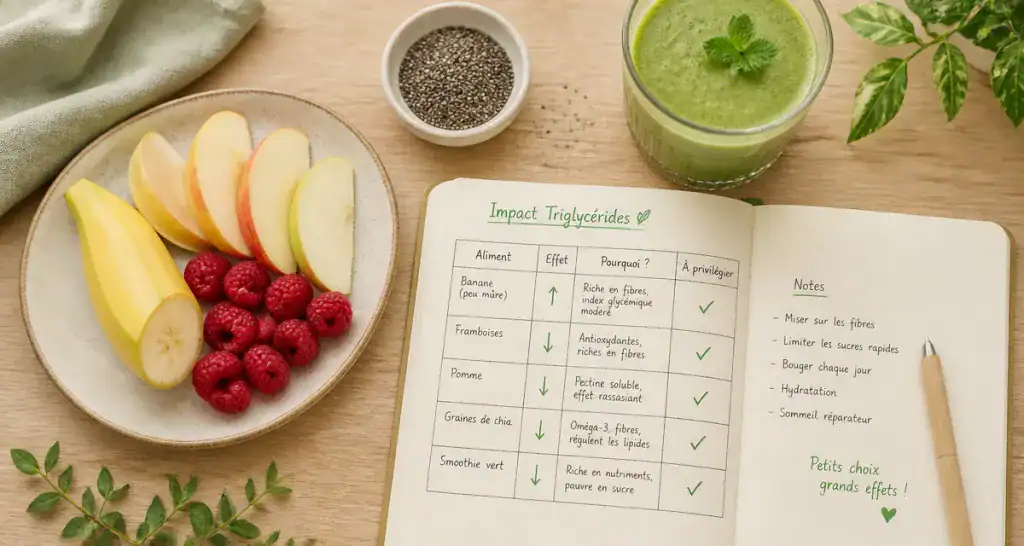 banane et triglycérides sur table santé