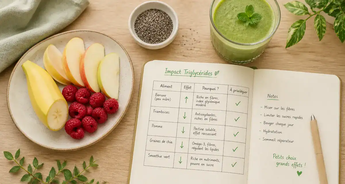 banane et triglycérides sur table santé