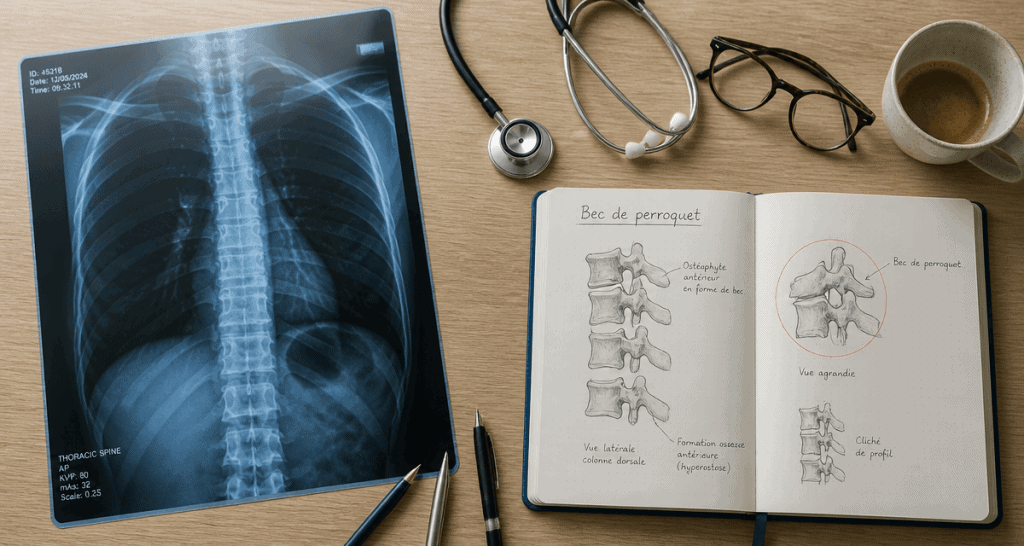 Radiographie bec de perroquet dorsale sur bureau médical