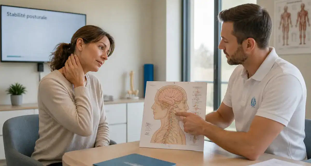 Cervicales et vertiges, consultation médicale illustrative