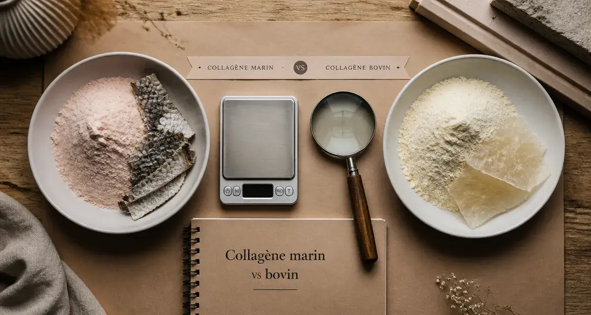 Difference collagene marin et bovin : bols de collagène marin et bovin en poudre