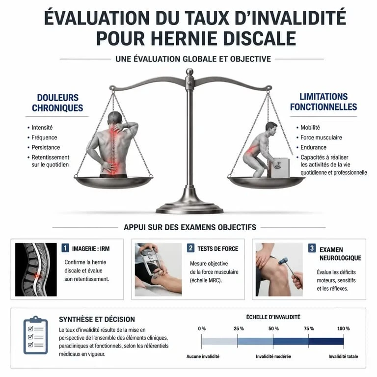 Infographie sur les critères d'évaluation du taux d'invalidité pour une hernie discale non opérée
