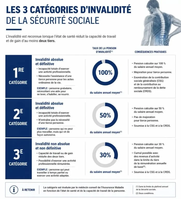 Infographie des catégories d'invalidité pour le syndrome de la queue de cheval