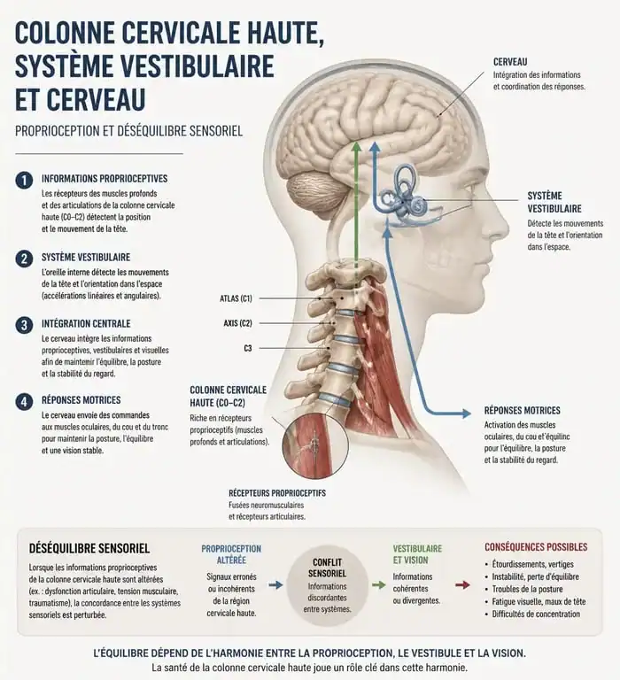 Schéma explicatif du lien entre cervicales et vertiges