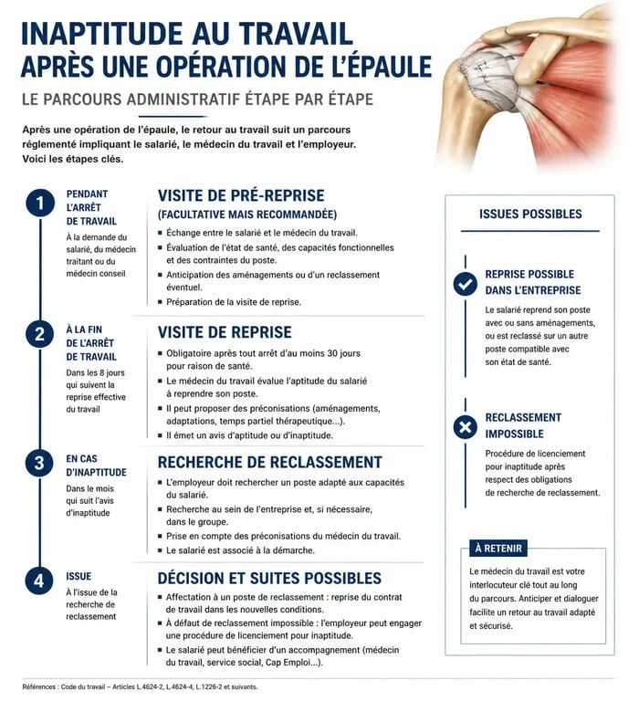 Schéma du parcours administratif et médical en cas d'inaptitude après acromioplastie