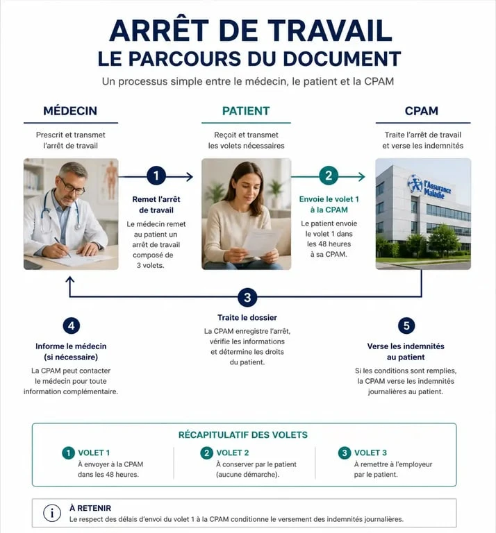 Processus d'obtention d'un duplicata d'arrêt de travail auprès du médecin et de la CPAM