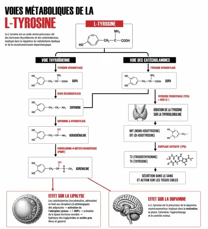 Schéma des bienfaits de la L-Tyrosine sur le métabolisme et la perte de poids