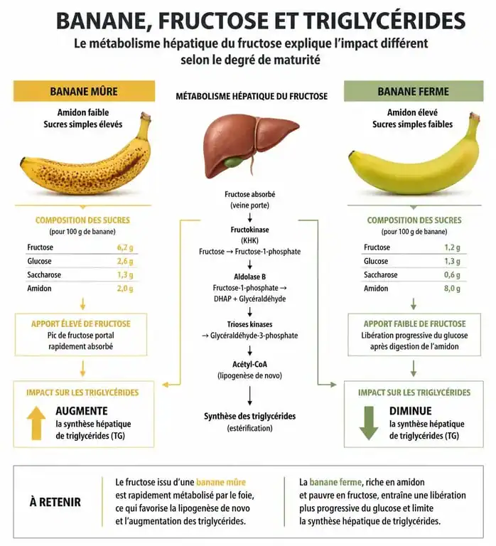Infographie sur l'impact de la banane et du fructose sur le taux de triglycérides sanguin