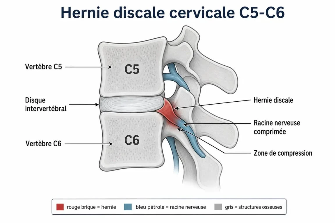 Schéma anatomique de la hernie discale C5-C6