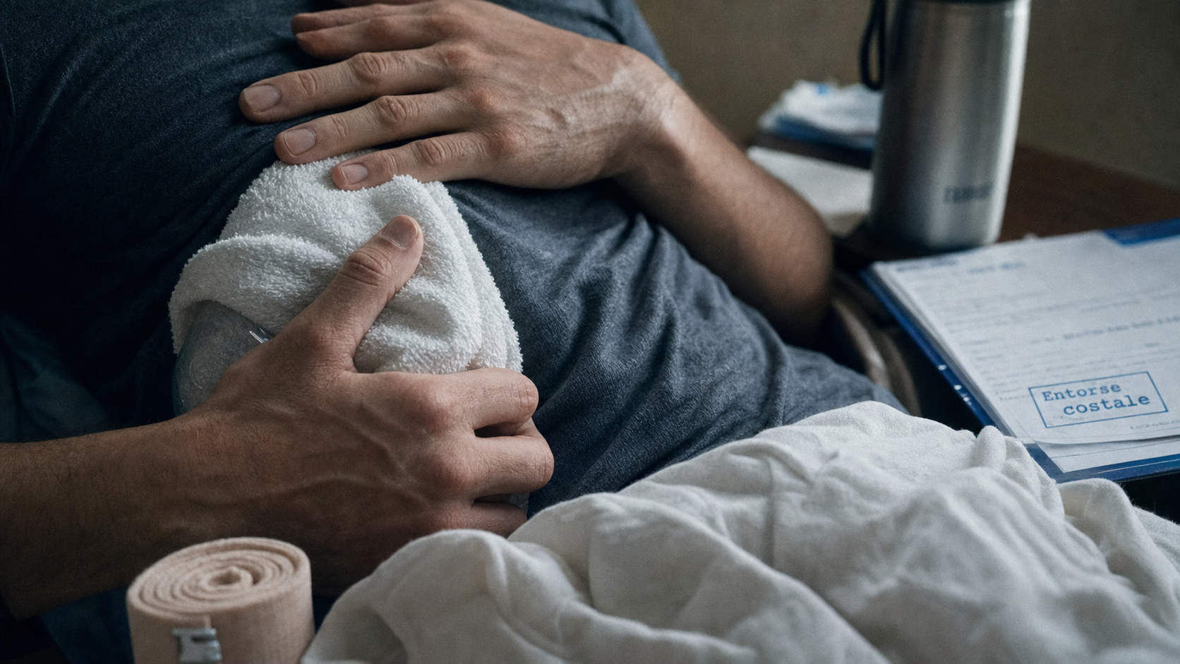 Entorse costale combien de temps : poche de glace sur le thorax