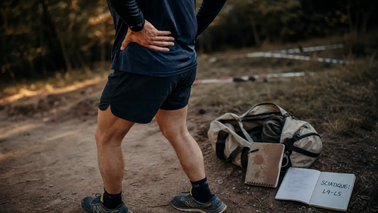 Courir avec une sciatique : coureur s’arrête, main au dos