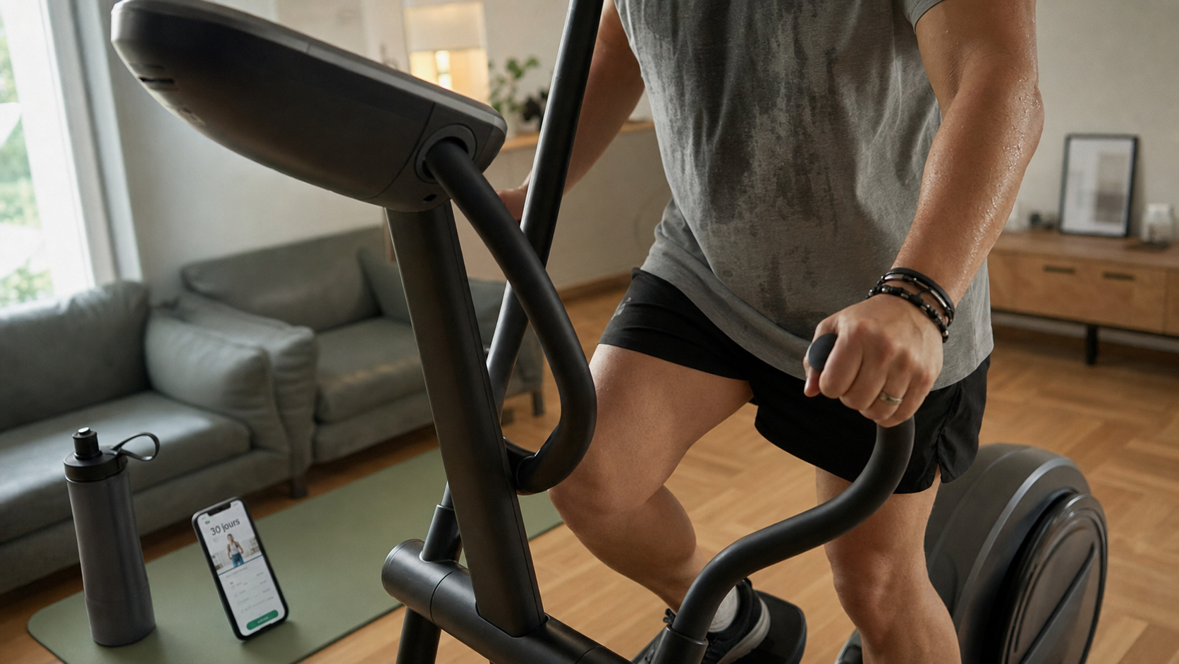 effet velo elliptique avant apres, tour de taille après 30 jours, vélo elliptique et sueur