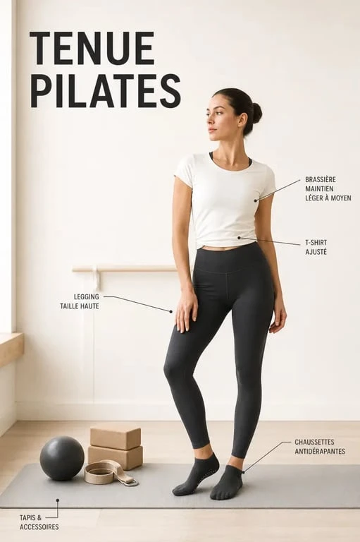 Tenue pour pilates complète avec legging taille haute, brassière et chaussettes antidérapantes