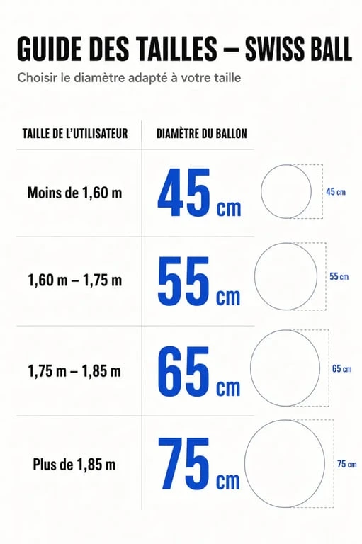 Guide des tailles de swiss ball pour un entraînement avec un coach sportif