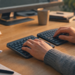 Ergonomie clavier : clavier compact scindé, poignet neutre, moins de douleurs au coude et cou