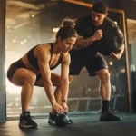 Photo fitness fonctionnel : athlète saisit un kettlebell de 25 kg, dos gainé