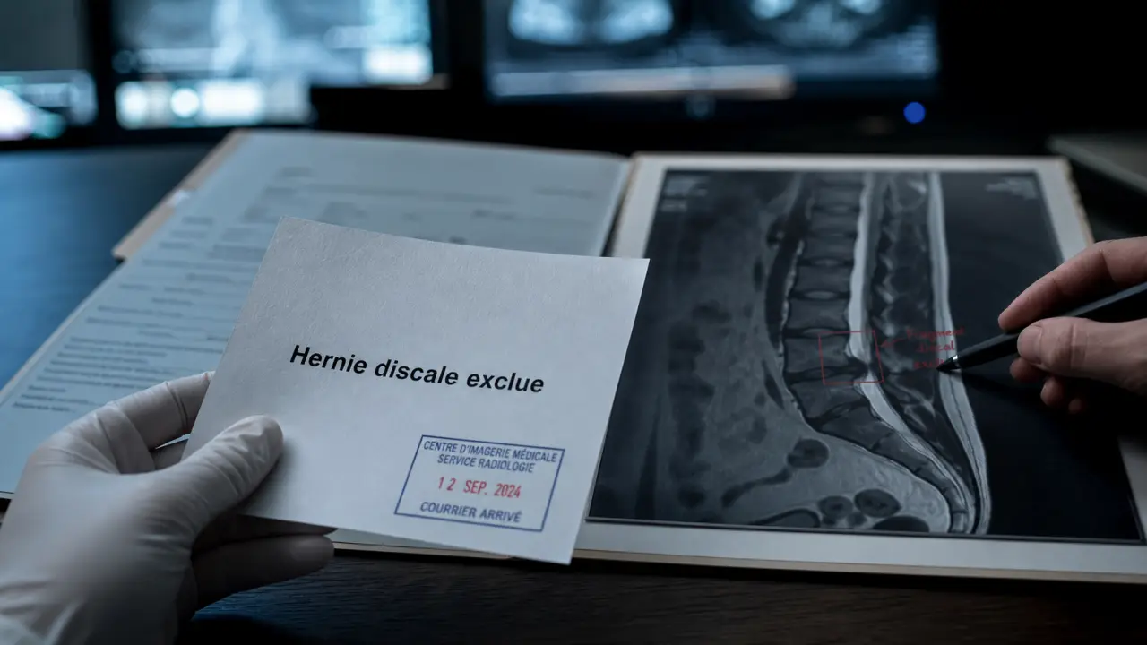 Hernie discale exclue sur IRM lombaire, diagnostic médical