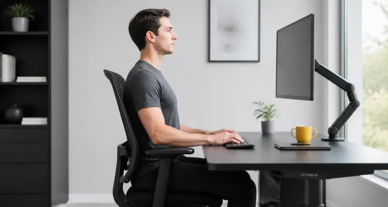 Ajuster sa posture assise à un poste de travail ergonomique, dos aligné