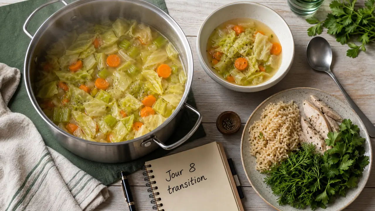 Régime soupe aux choux 8 jours, soupe fumante et transition jour 8
