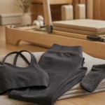 Tenue pour pilates : legging taille haute, brassière ajustée et chaussettes antidérapantes