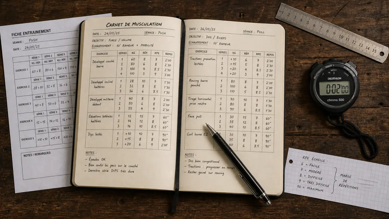 Carnet d entrainement musculation papier vs appli vs PDF sur table