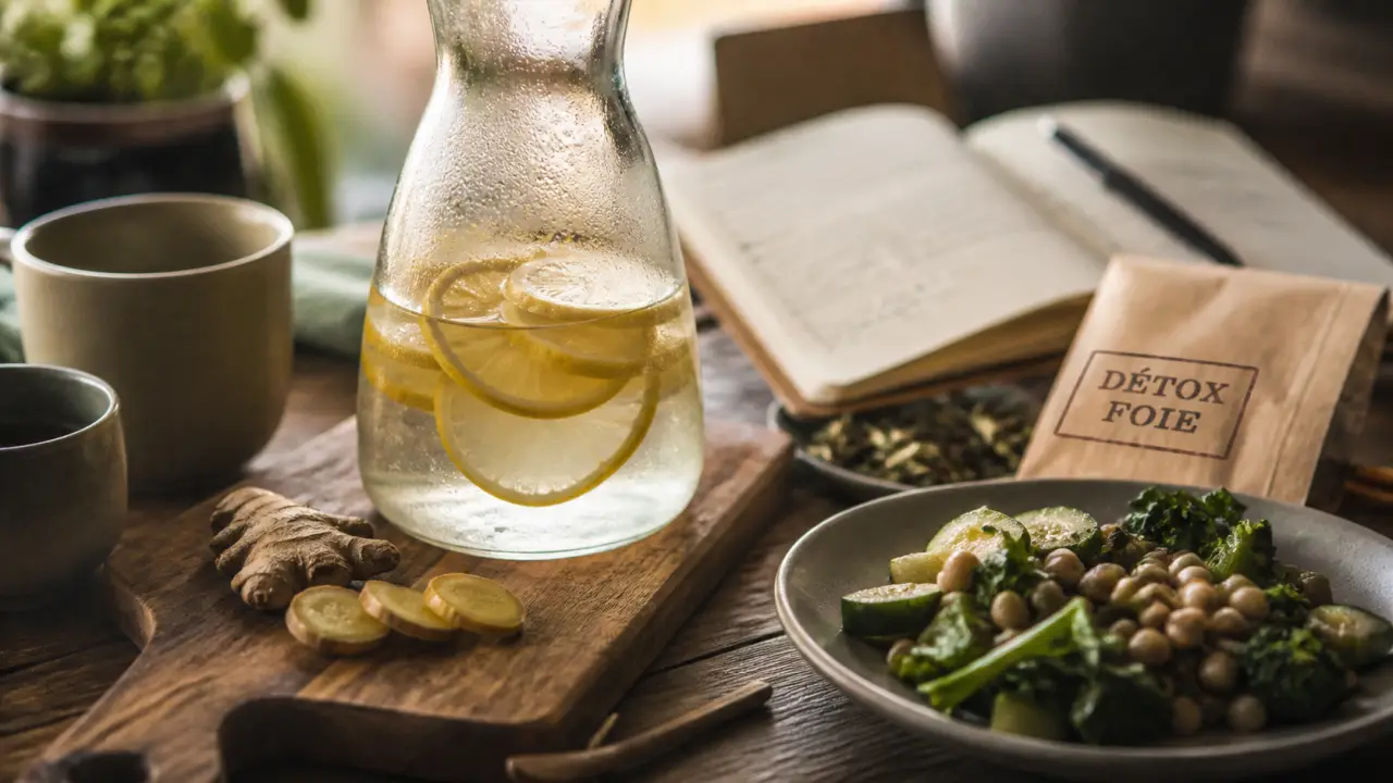 Détox du foie : eau tiède citronnée, gingembre et tisane pour digestion lourde